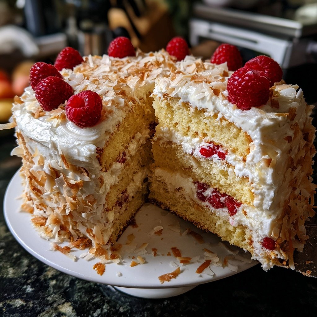 Raspberry Coconut Layer Cake