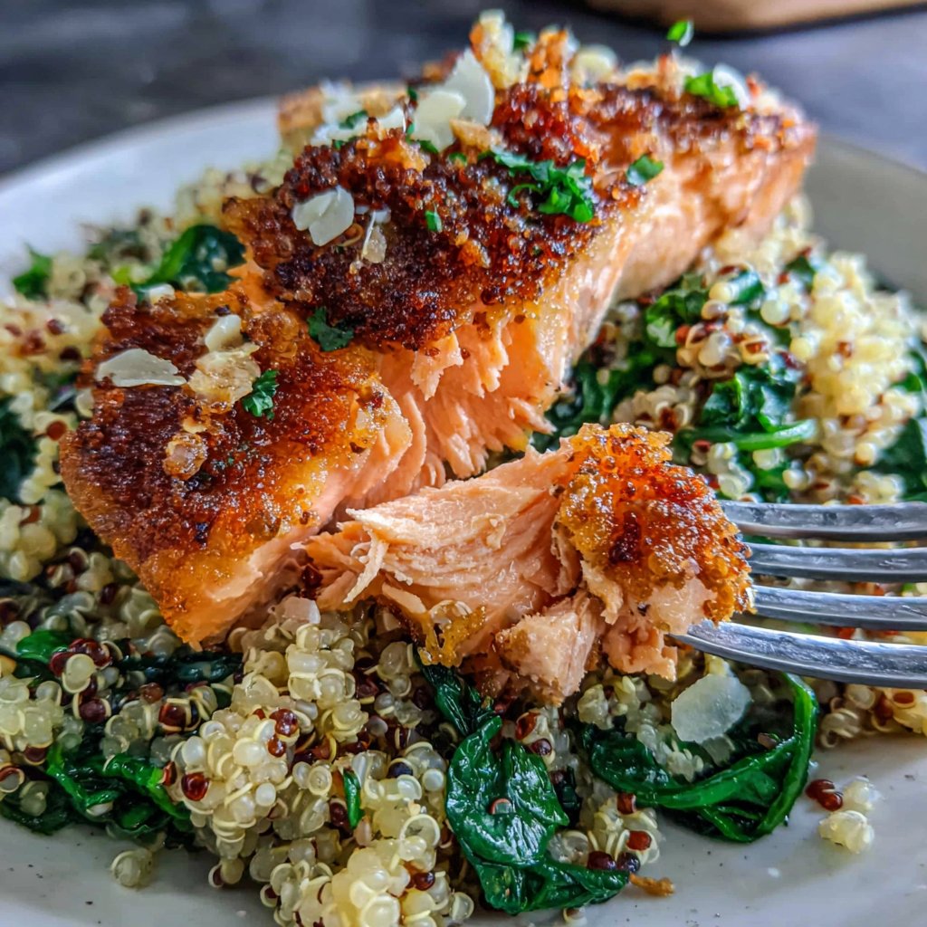 Salmon Quinoa Spinach Bowl